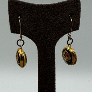 Elegant Gold and Black Floral cloisonné Earrings